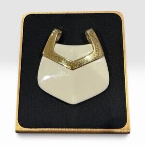 Crown Trifari Cream Lucite Gold Tone Shield Pendant Slider Modernist Vintage 60s